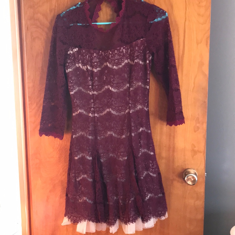 Maroon dress from Francesa’s! Worn at one wedding.